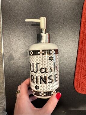 Anthropologie Bistro Tile 'Wash Rinse' Ceramic Soap Dispensers- Used